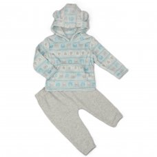 H33574:  Baby Blue Fairisle Hooded Plush Fleece Top & Jog Pant Set (6-24 Months)